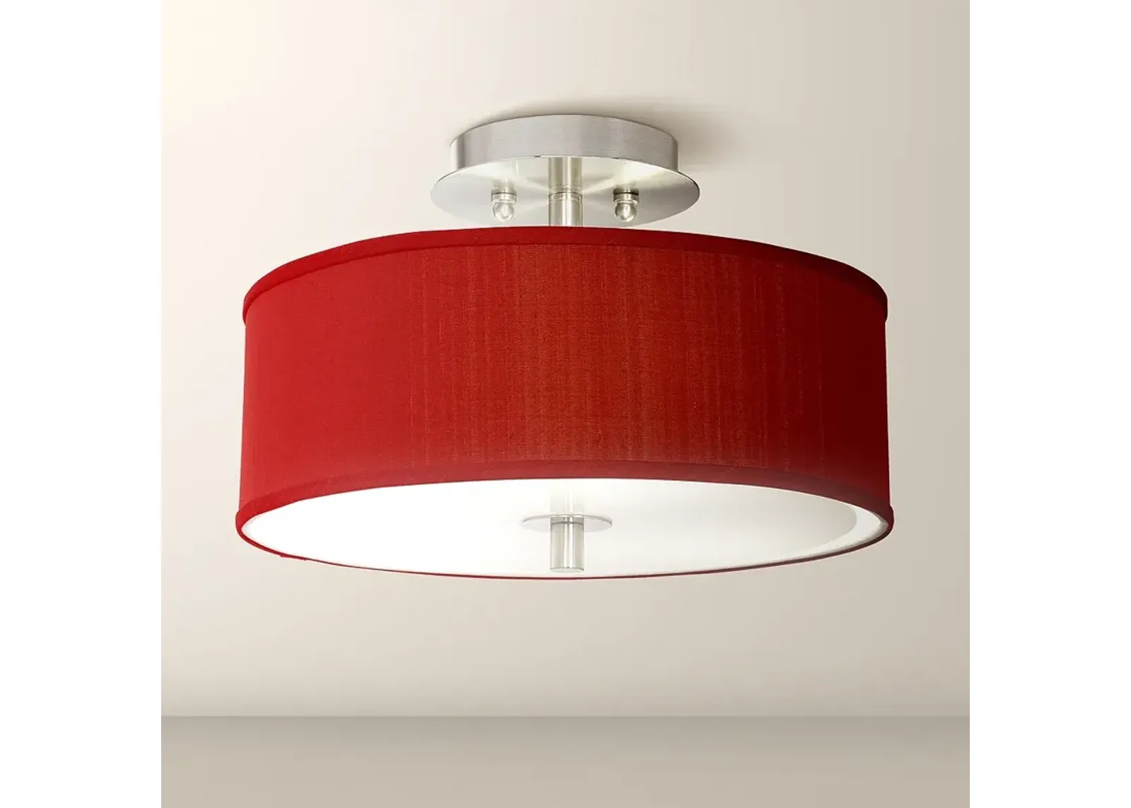 Possini Euro 14" Wide Red Textured Faux Silk Modern Ceiling Light