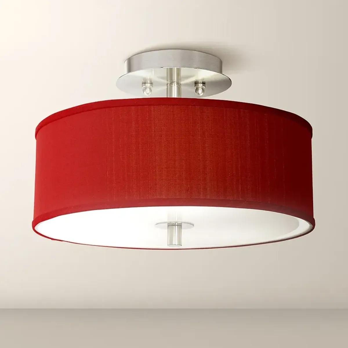 Possini Euro 14" Wide Red Textured Faux Silk Modern Ceiling Light