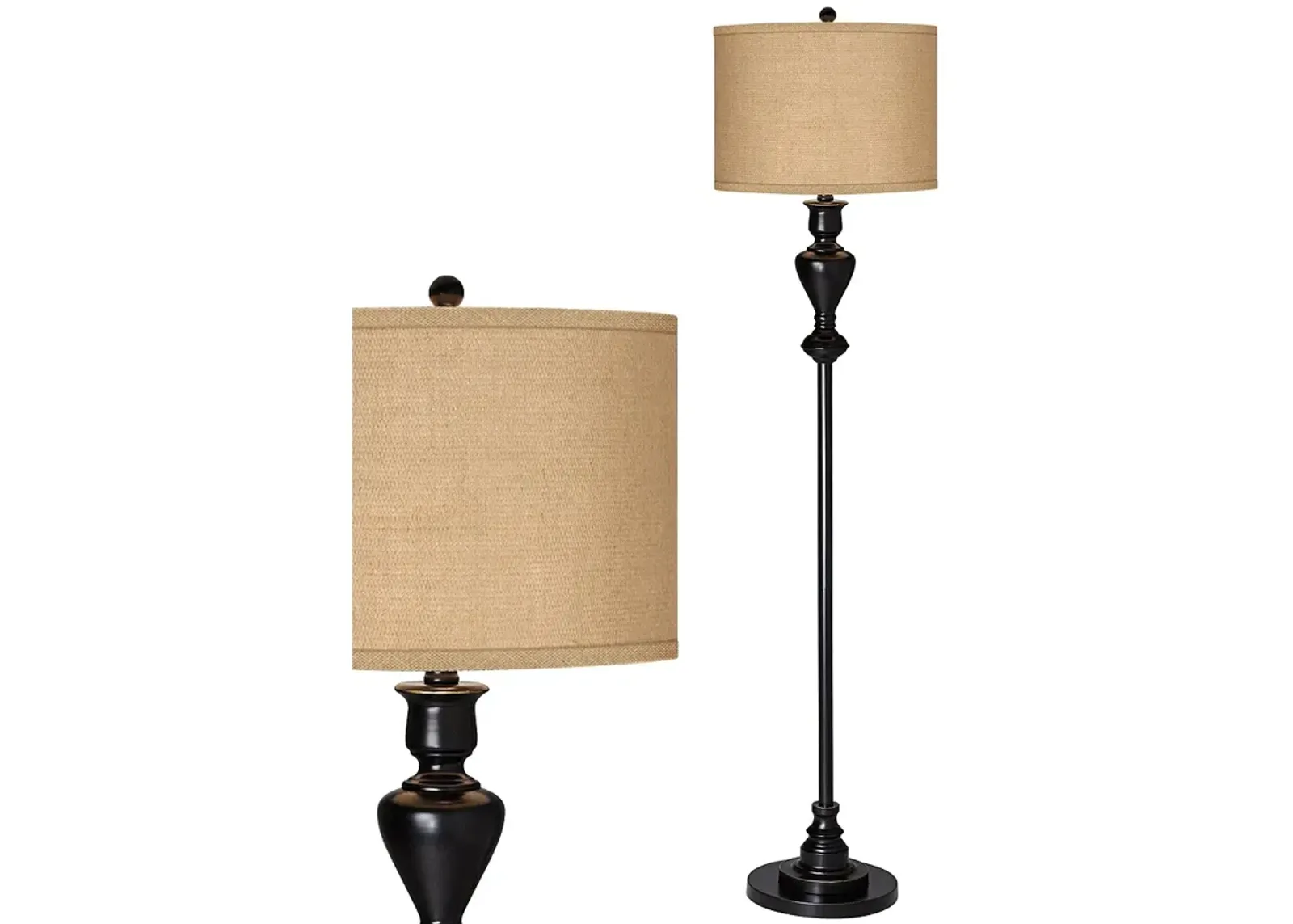 Possii Euro 58"  Woven Burlap Black Bronze Font Floor Lamp