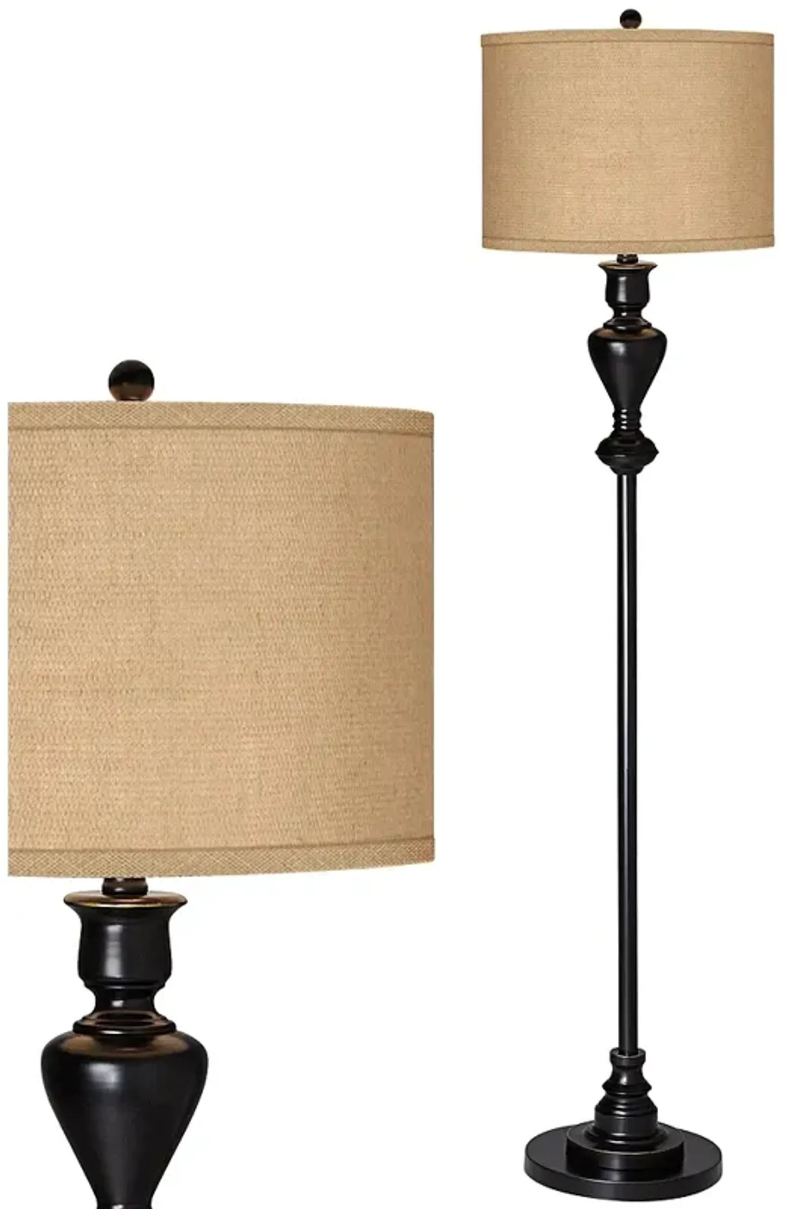 Possii Euro 58"  Woven Burlap Black Bronze Font Floor Lamp