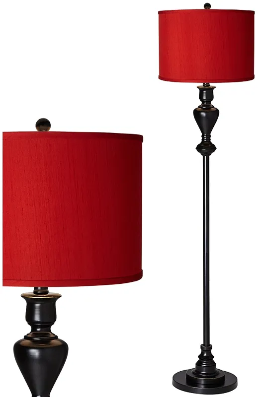 Possini Euro 58" High Red Textured Shade Black Bronze Font Floor Lamp
