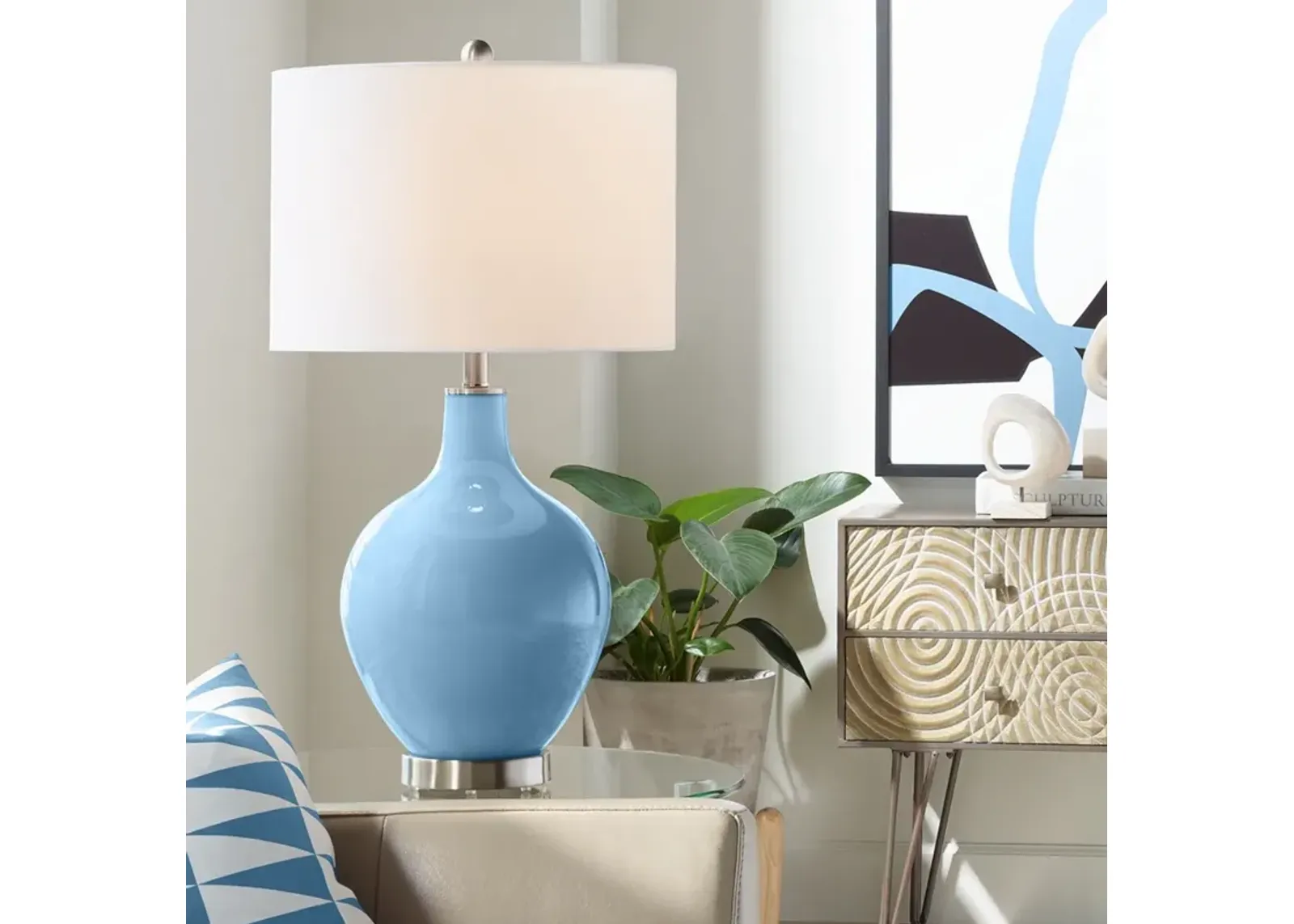 Color Plus Ovo 28 1/2" Modern Coastal Secure Blue Table Lamp