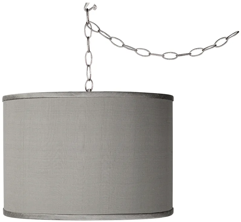 Swag Style 13 1/2" Wide Gray Faux Silk Shade Plug-In Chandelier