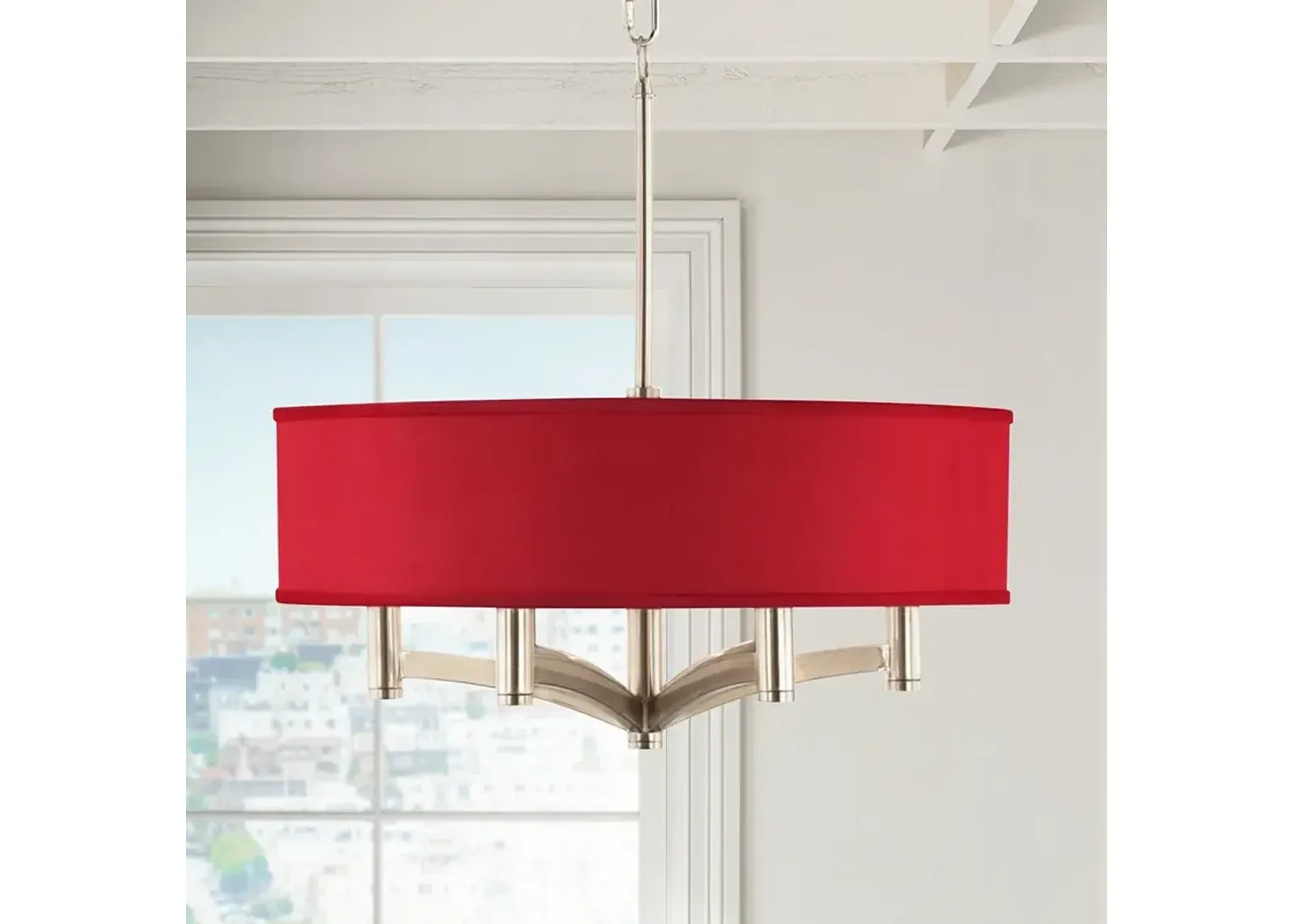 Possini Euro Ava 20" Red Faux Silk 6-Light Nickel Pendant Chandelier