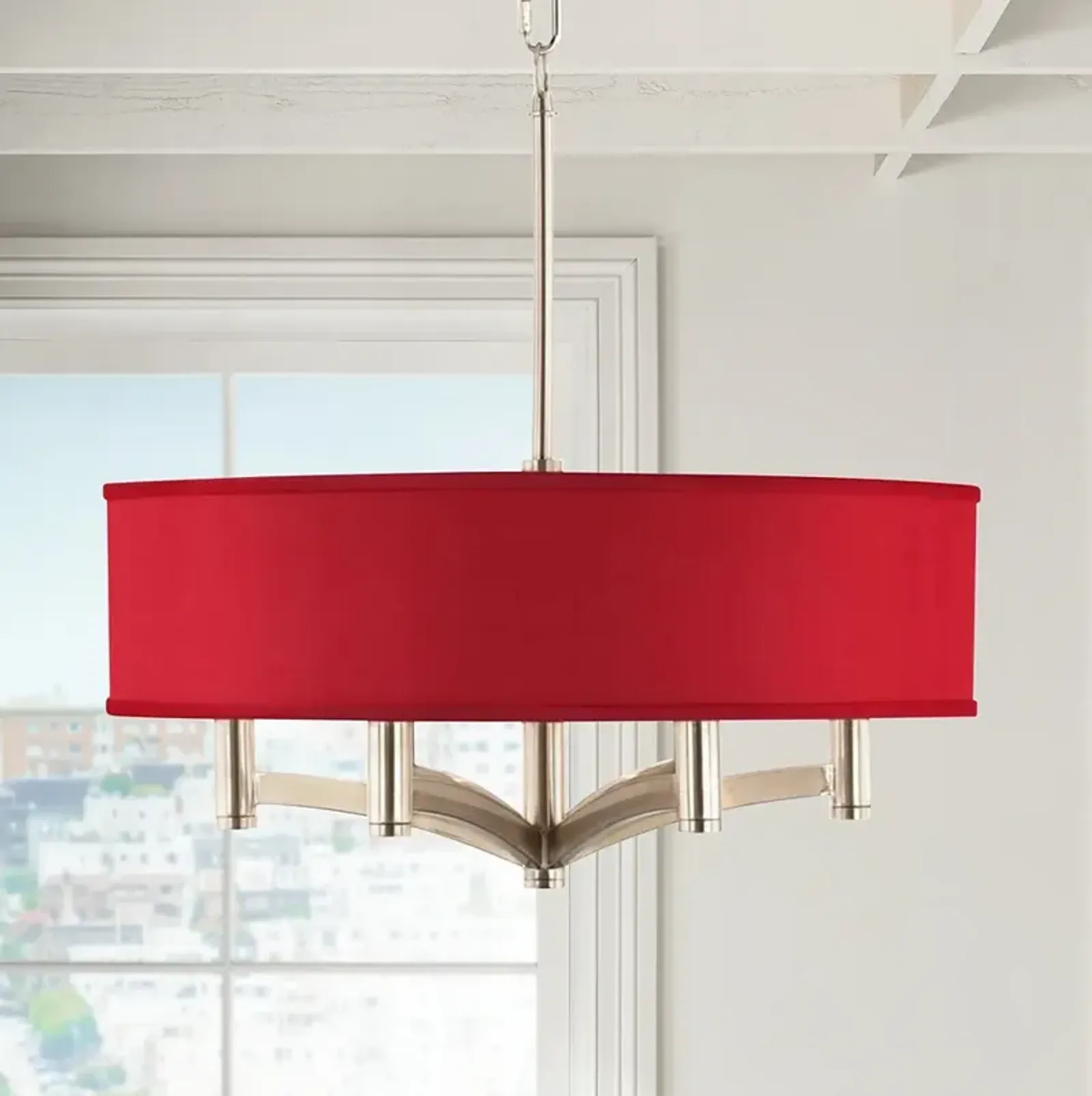 Possini Euro Ava 20" Red Faux Silk 6-Light Nickel Pendant Chandelier