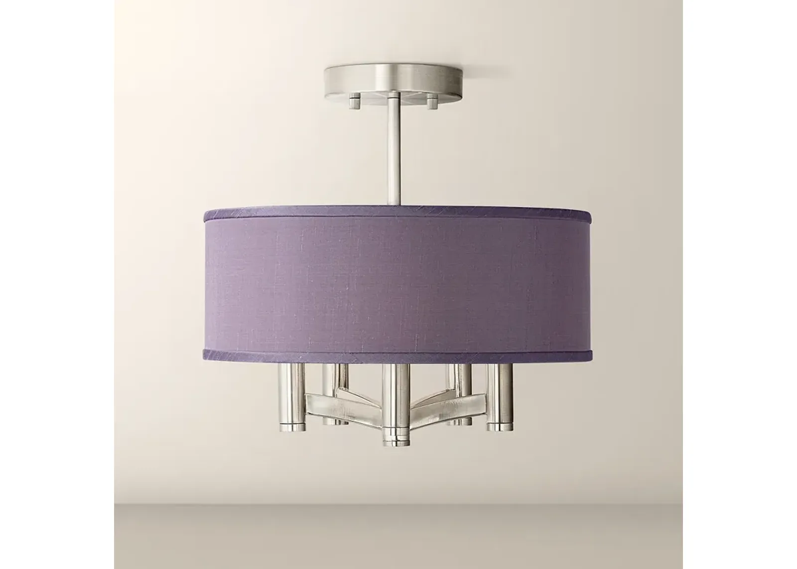 Possini Euro Ava 14" Wide Eggplant Purple 5-Light Nickel Ceiling Light