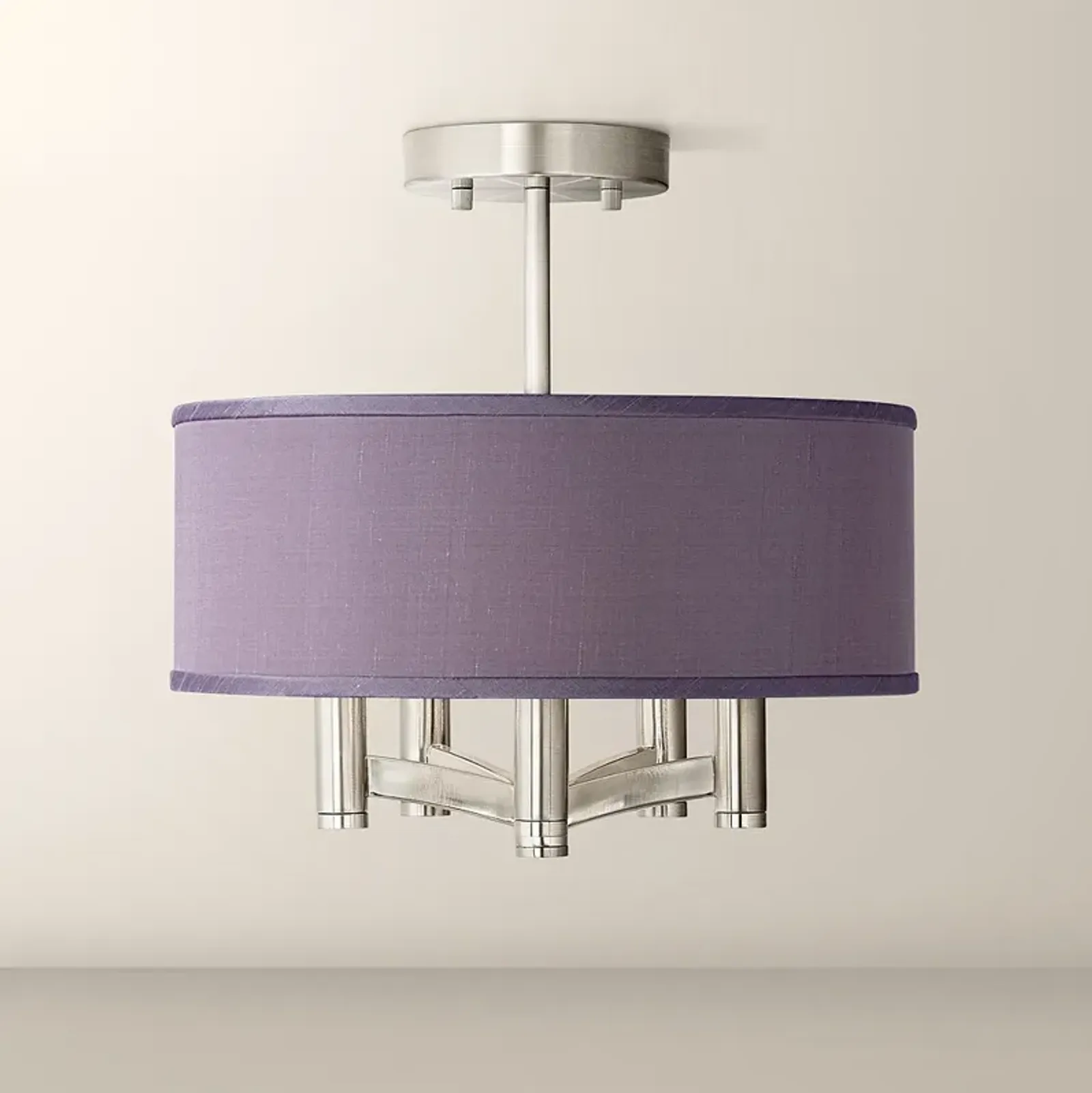 Possini Euro Ava 14" Wide Eggplant Purple 5-Light Nickel Ceiling Light