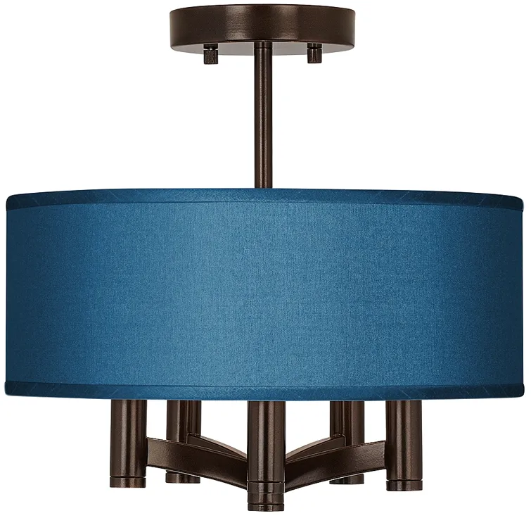 Possini Euro Ava 14" Wide Blue Faux Silk 5-Light Bronze Ceiling Light