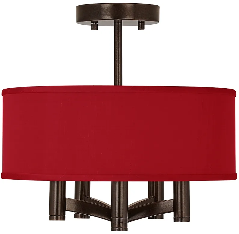 Possini Euro Ava 14" Wide Red Faux Silk 5-Light Bronze Ceiling Light