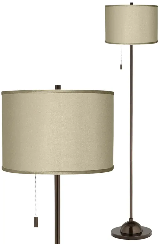 Possini Euro Sesame Faux Silk Shade Bronze Club Floor Lamp