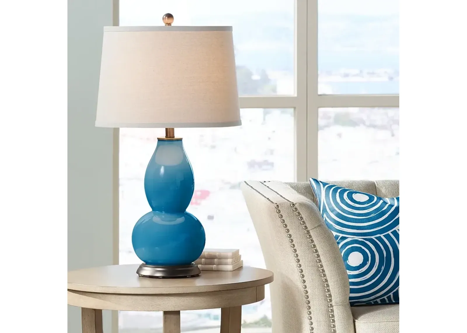 Color Plus Double Gourd 28 3/4" High Coastal Mykonos Blue Table Lamp