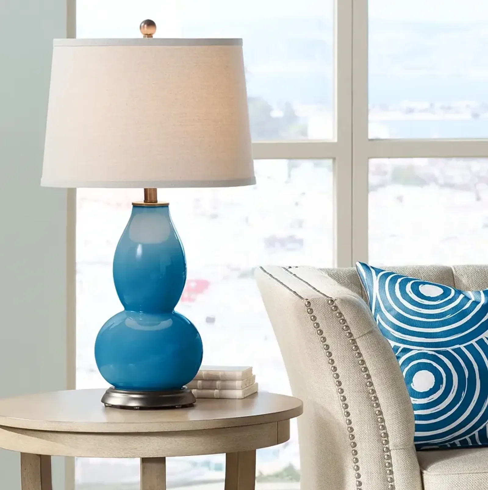 Color Plus Double Gourd 28 3/4" High Coastal Mykonos Blue Table Lamp