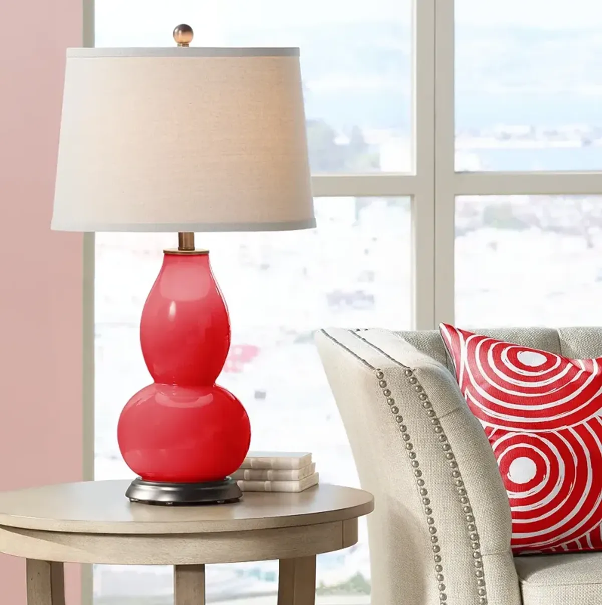 Bright Red Double Gourd Table Lamp