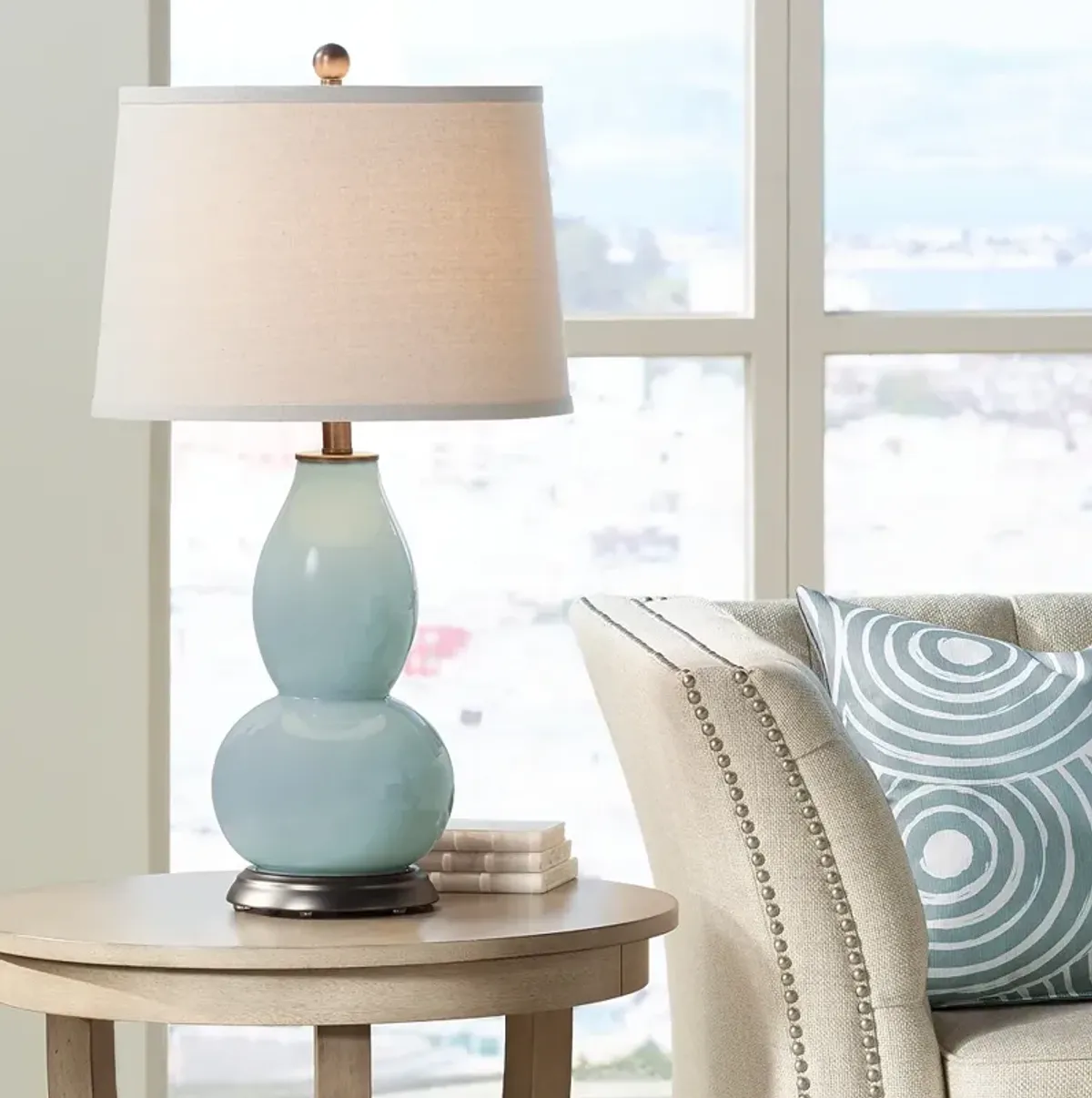 Color Plus Double Gourd 28 3/4" Aqua-Sphere Blue Table Lamp