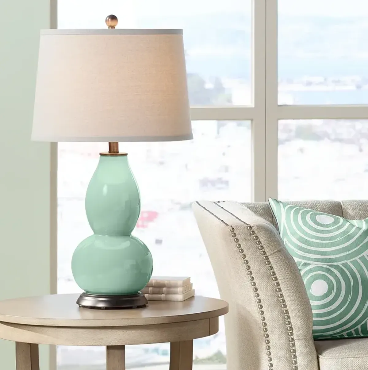 Color Plus Double Gourd 28 3/4" Grayed Jade Green Table Lamp
