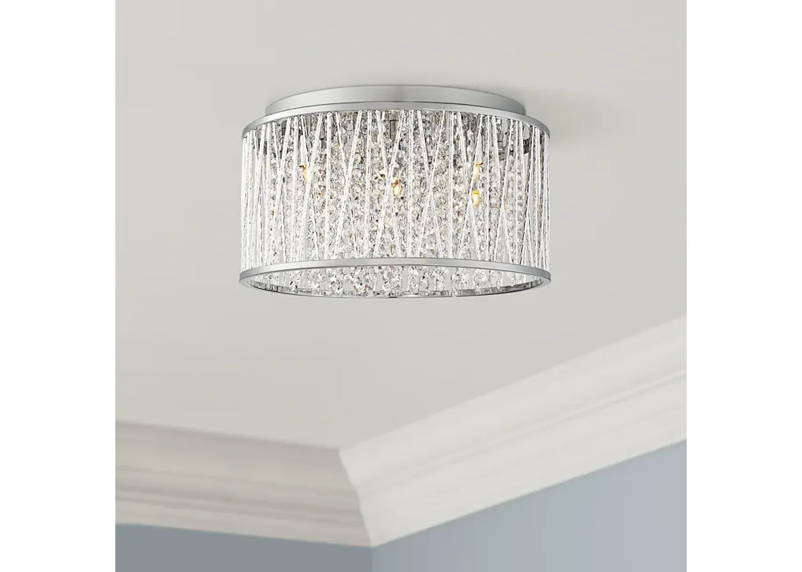 Possini Euro 16" Wide Woven Laser Cut Modern Chrome Ceiling Light