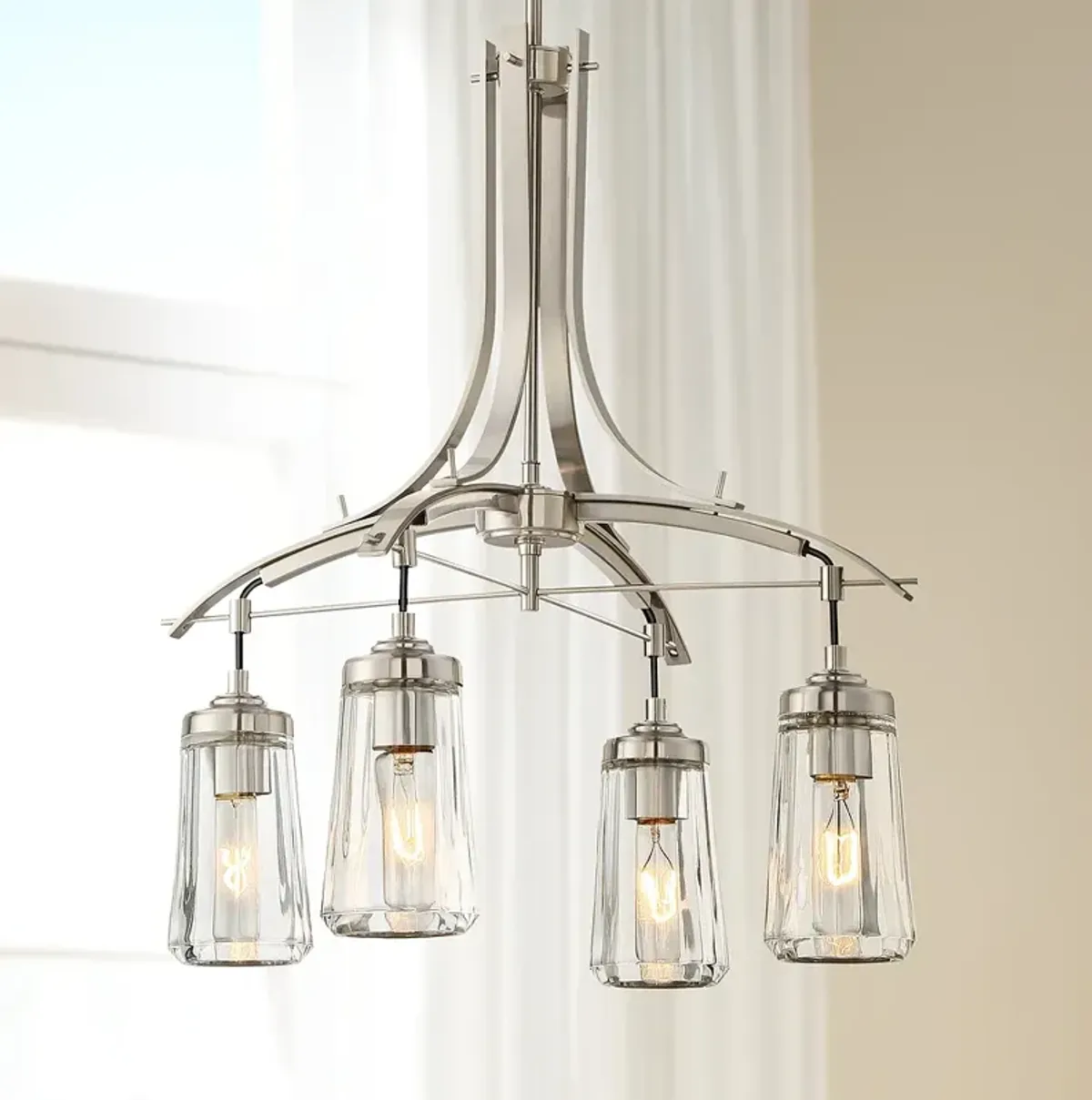 Poleis 21" Wide Brushed Nickel 4-Light Chandelier