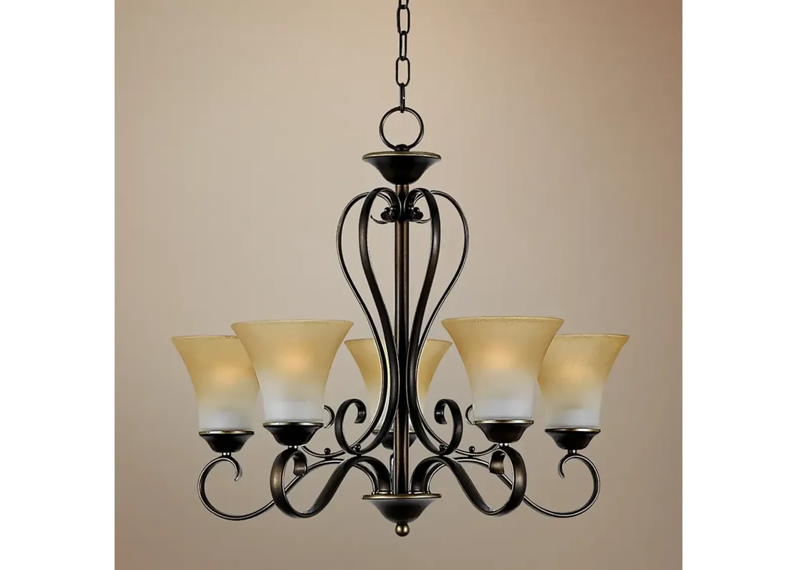 Duchess One Tier Bronze and Marble Glass Traditional Uplight Chandelier