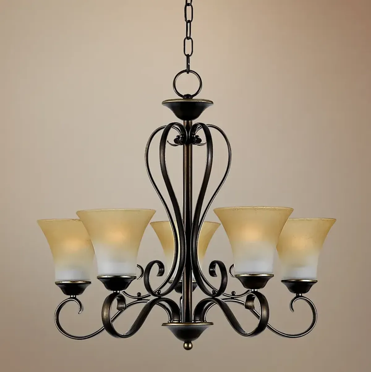 Duchess One Tier Bronze and Marble Glass Traditional Uplight Chandelier