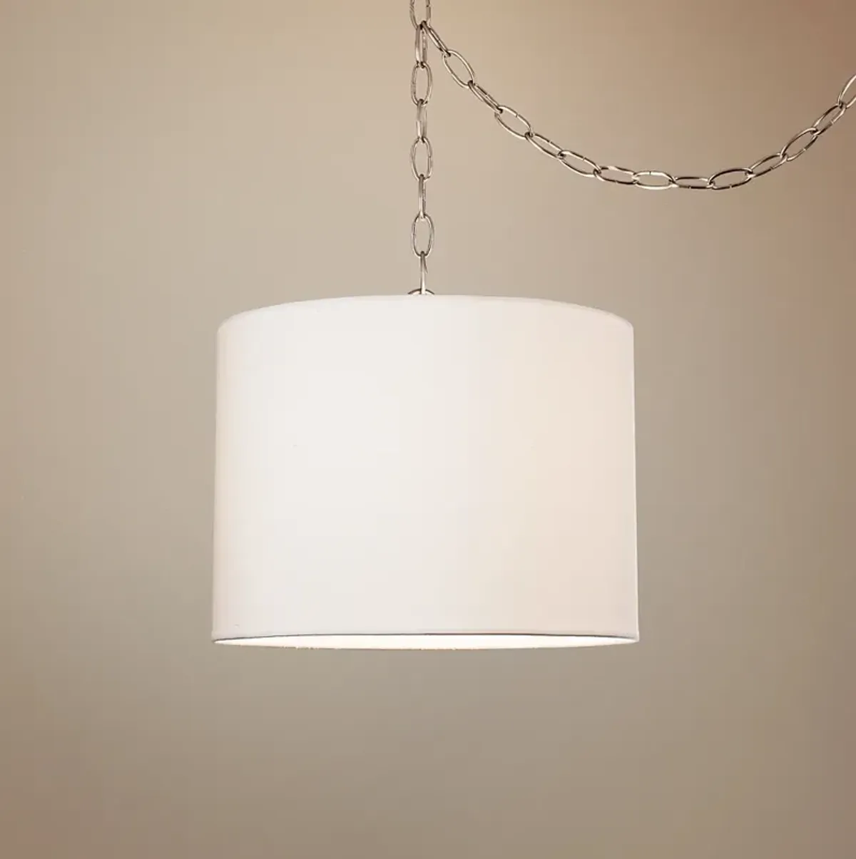 Brushed Silver 13 1/2" Wide Swag Pendant with Opaque Shade