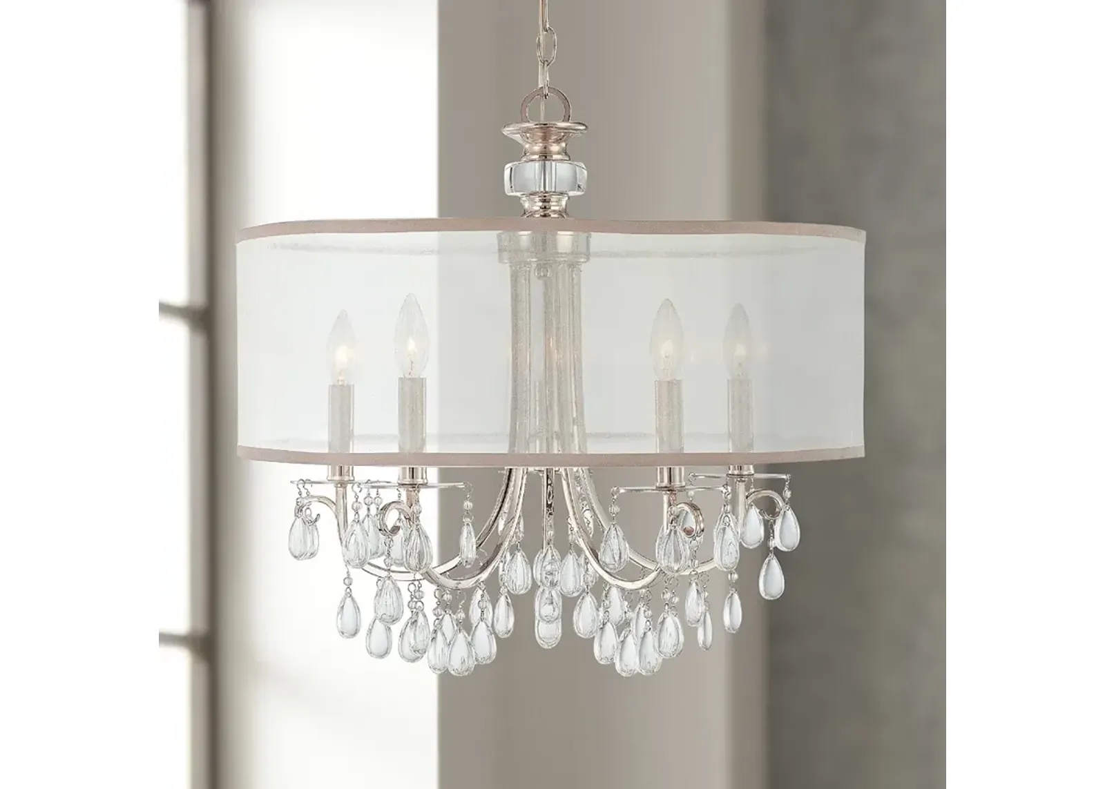 Hampton 24" 5-Light Chrome and Crystal Traditional Shade Chandelier