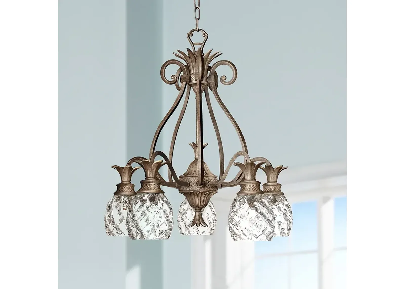 Hinkley Plantation 22 1/2" Bronze 5-Light Pineapple Glass Chandelier