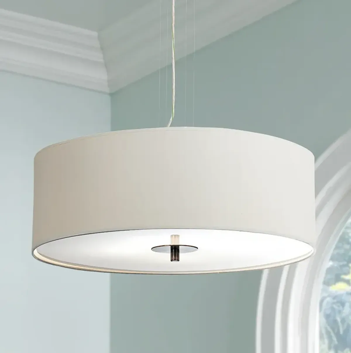 Possini Euro White Four Light 24" Wide Modern Drum Pendant Chandelier