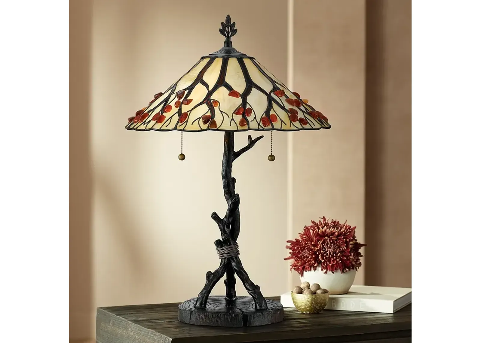 Quoizel Whispering Wood 25" Tiffany-Style Art Glass Table Lamp