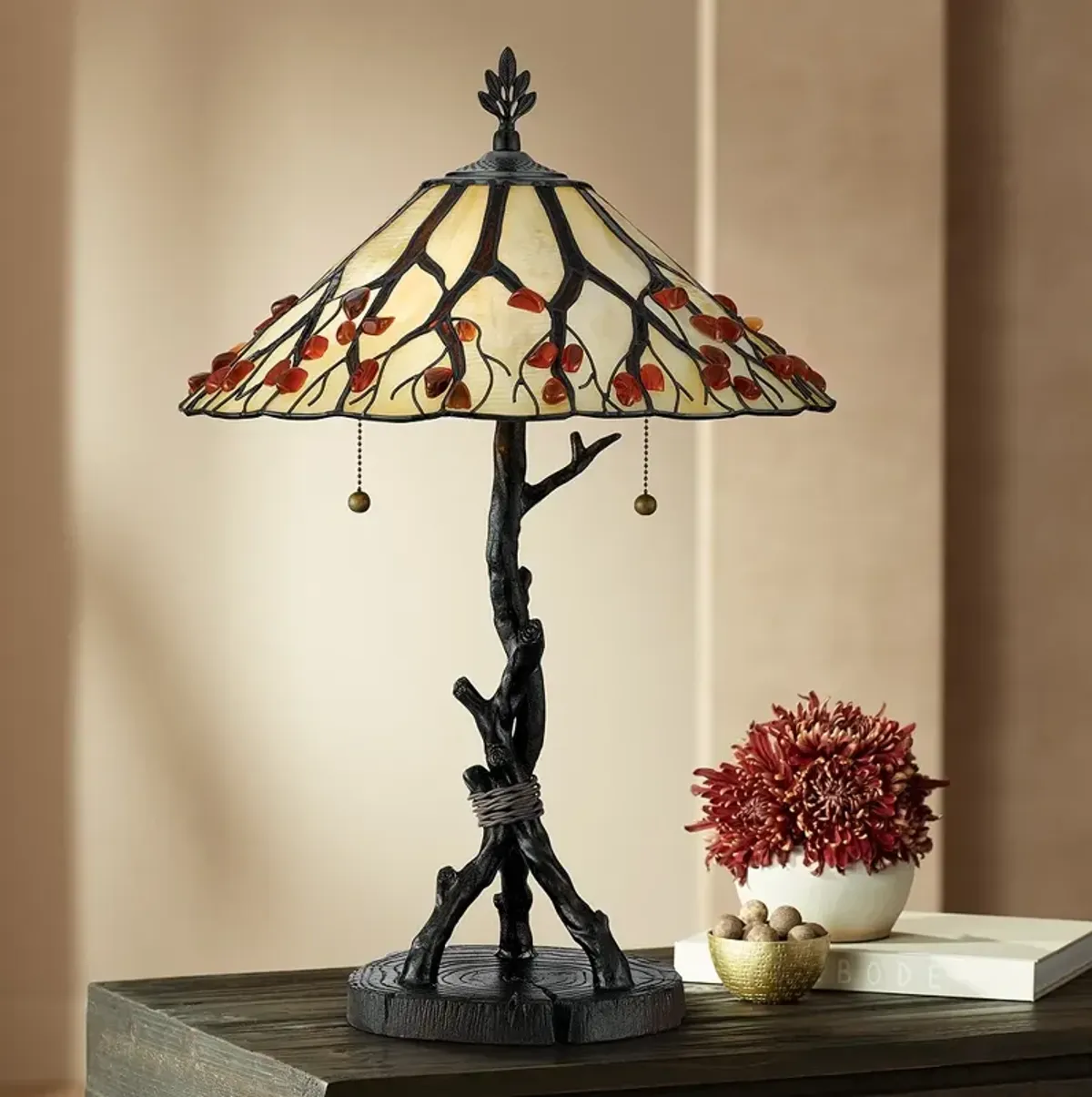 Quoizel Whispering Wood 25" Tiffany-Style Art Glass Table Lamp