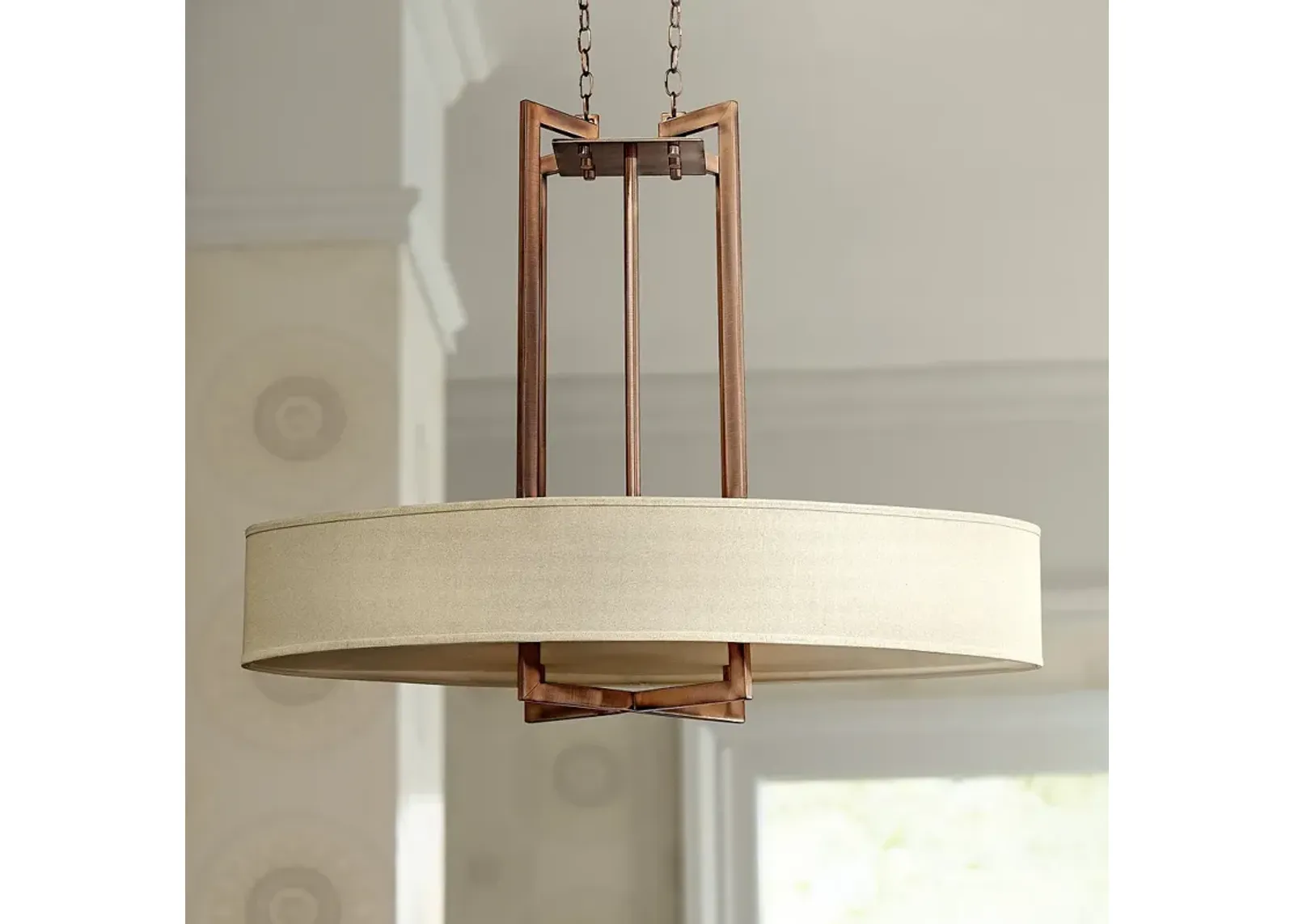 Hinkley Hampton 40" Wide Modern Linen Drum Shade Pendant Light