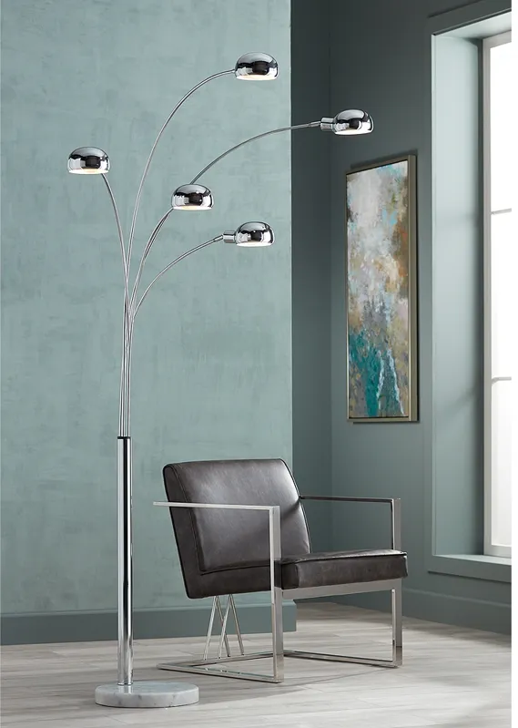 Possini Euro Infini 78" 5-Light Marble Chrome Modern Arc Floor Lamp
