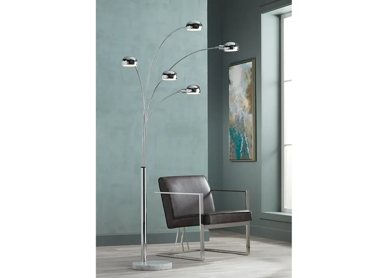 Possini Euro Infini 78" 5-Light Marble Chrome Modern Arc Floor Lamp