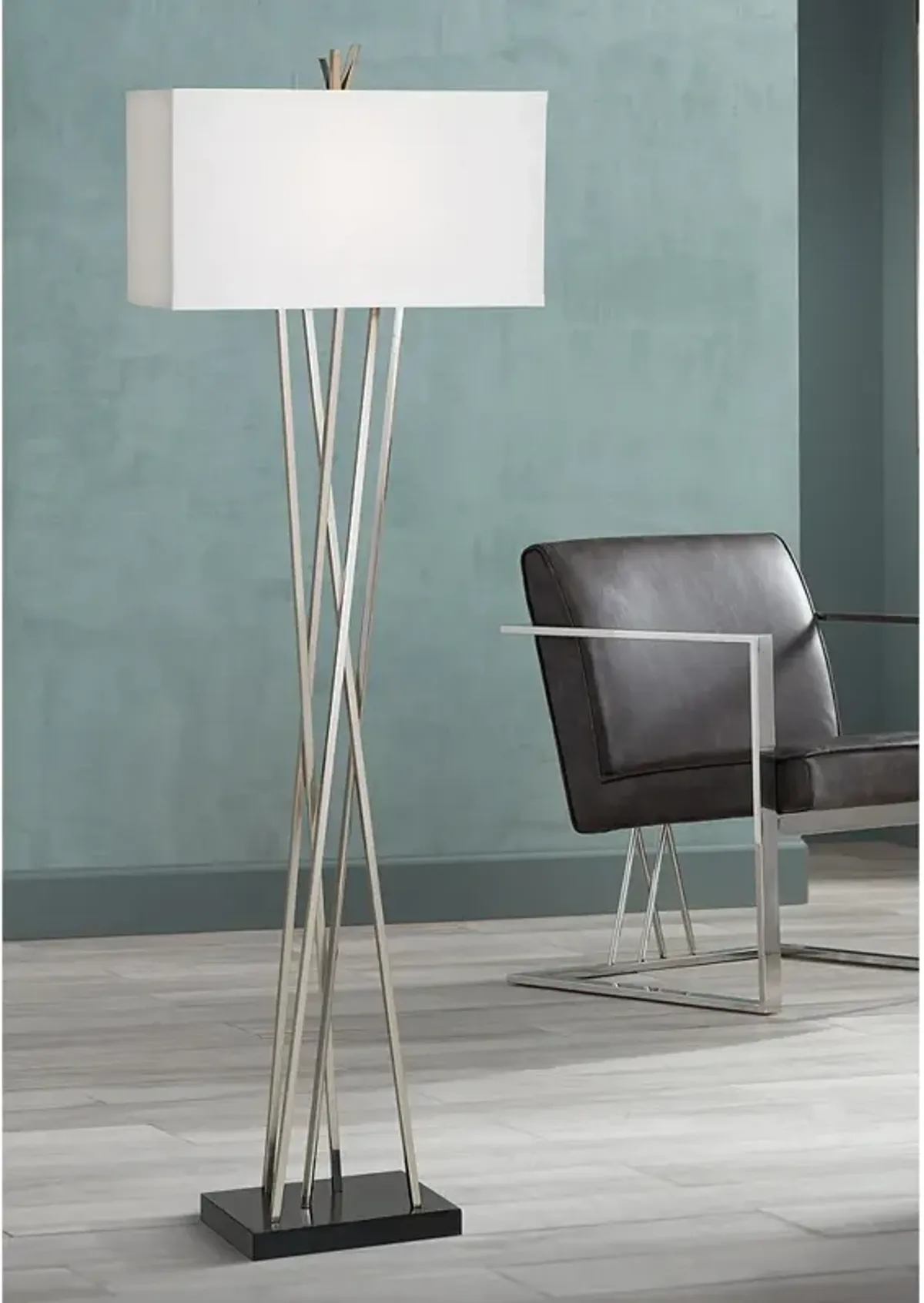 Possini Euro Asymmetry 63 1/2" Brushed Nickel Modern Floor Lamp