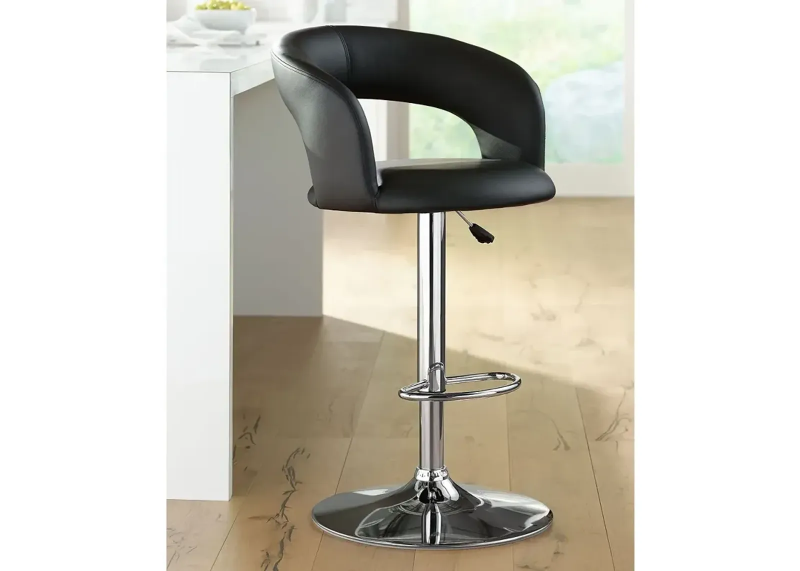 Groove Black Faux Leather Adjustable Swivel Bar Stool