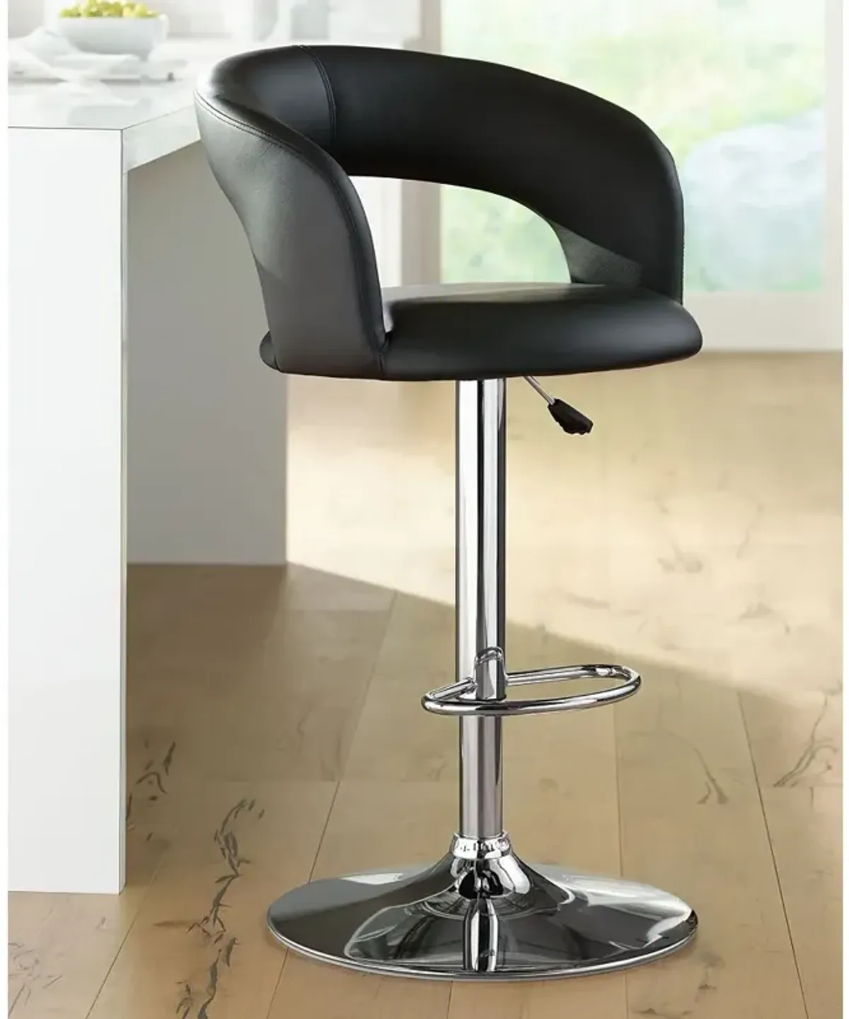 Groove Black Faux Leather Adjustable Swivel Bar Stool