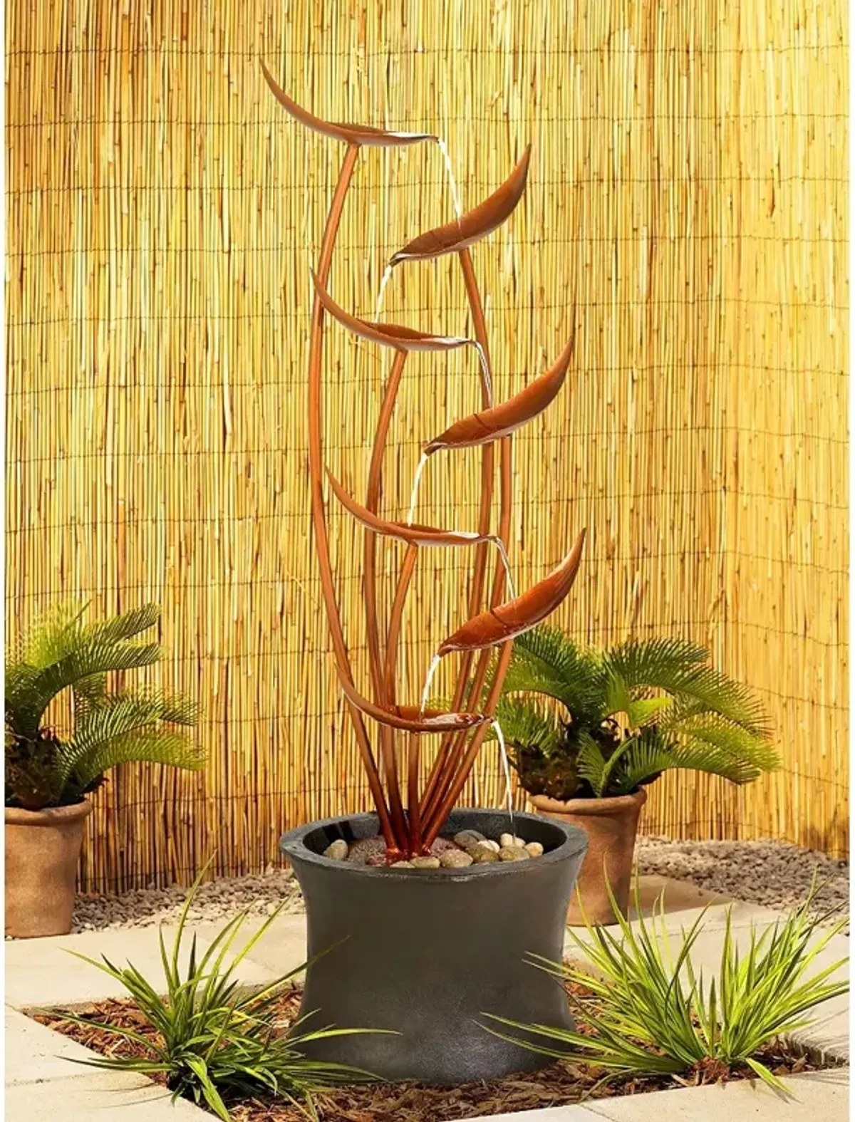 Ashton Tiered Copper Leaves Indoor Outdoor 41" High Fountain