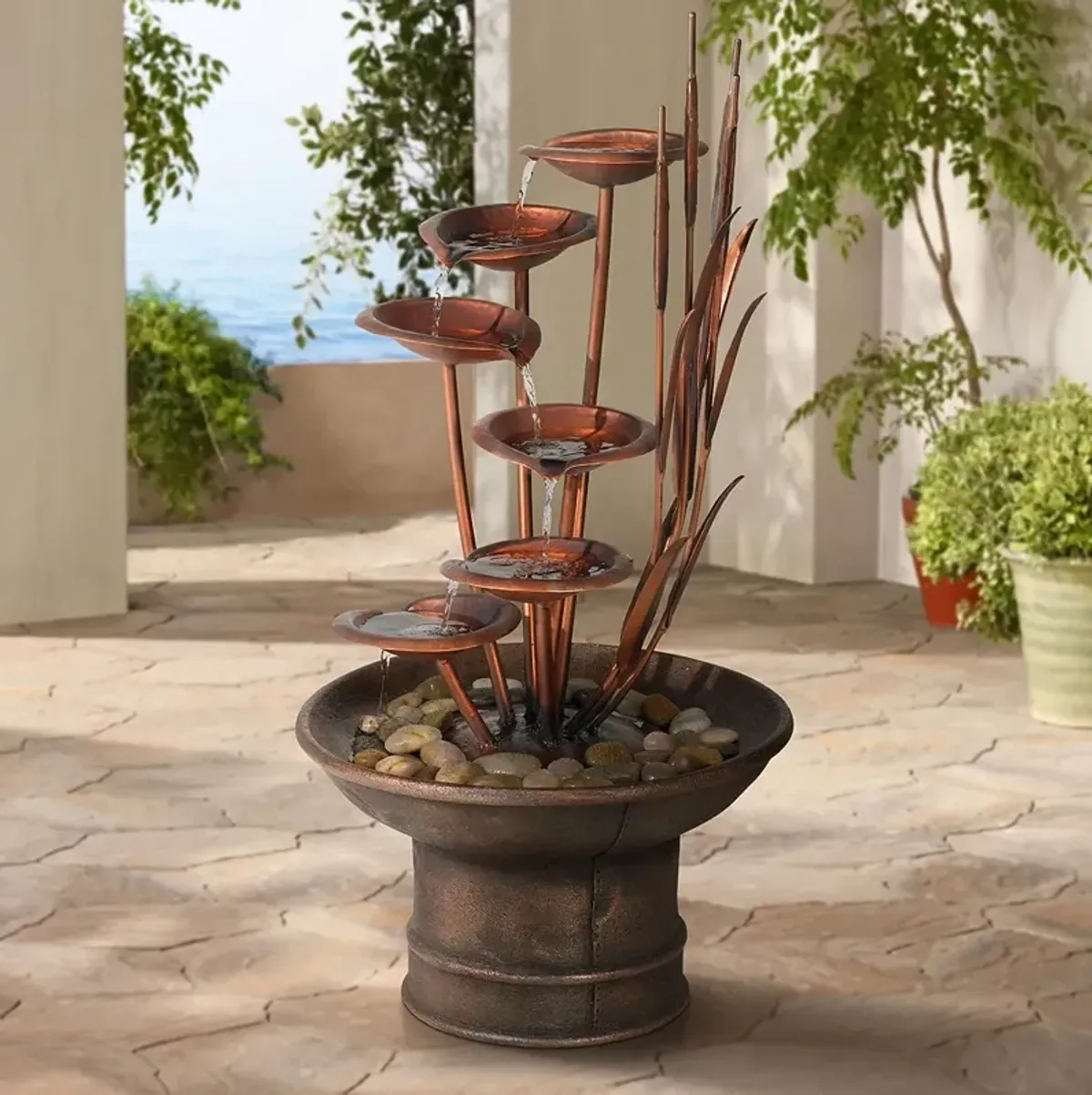 John Timberland Ashton Water Lilies and Cat Tails 33" Fountain