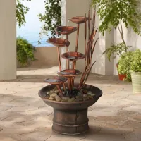 Water Lilies and Cat Tails 33" High Rustic Garden Fountain