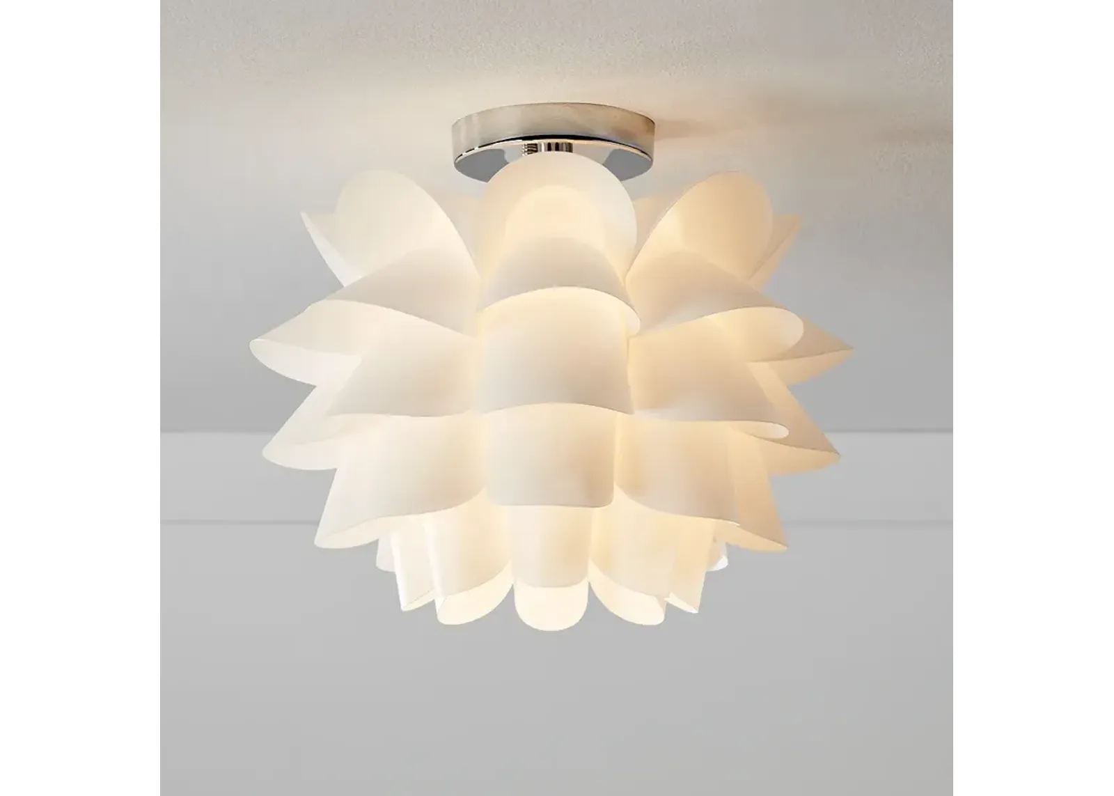 Possini Euro White Flower 15 3/4" Wide Chrome Finish Ceiling Light