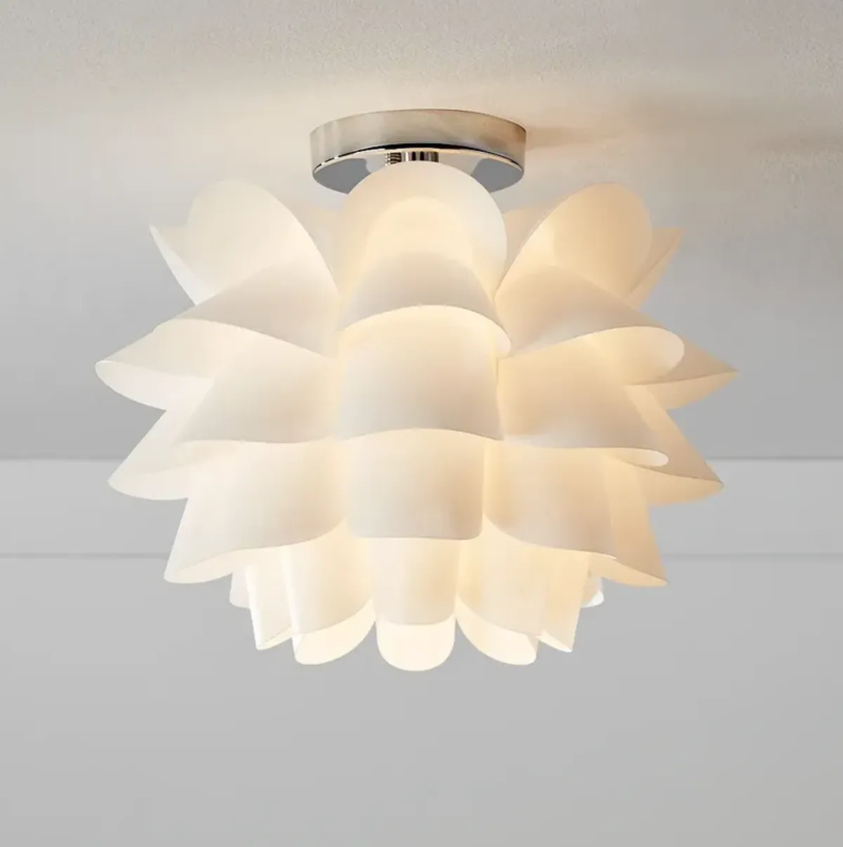 Possini Euro White Flower 15 3/4" Wide Chrome Finish Ceiling Light