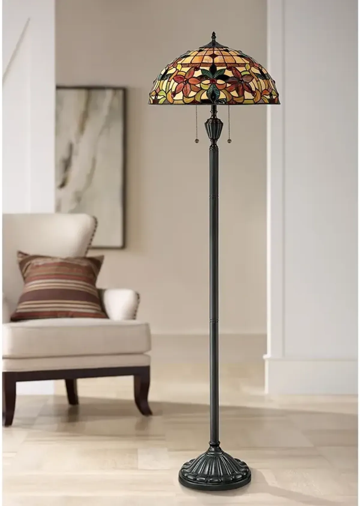 Quoizel Kami 62" Tiffany-Style Art Glass Floor Lamp