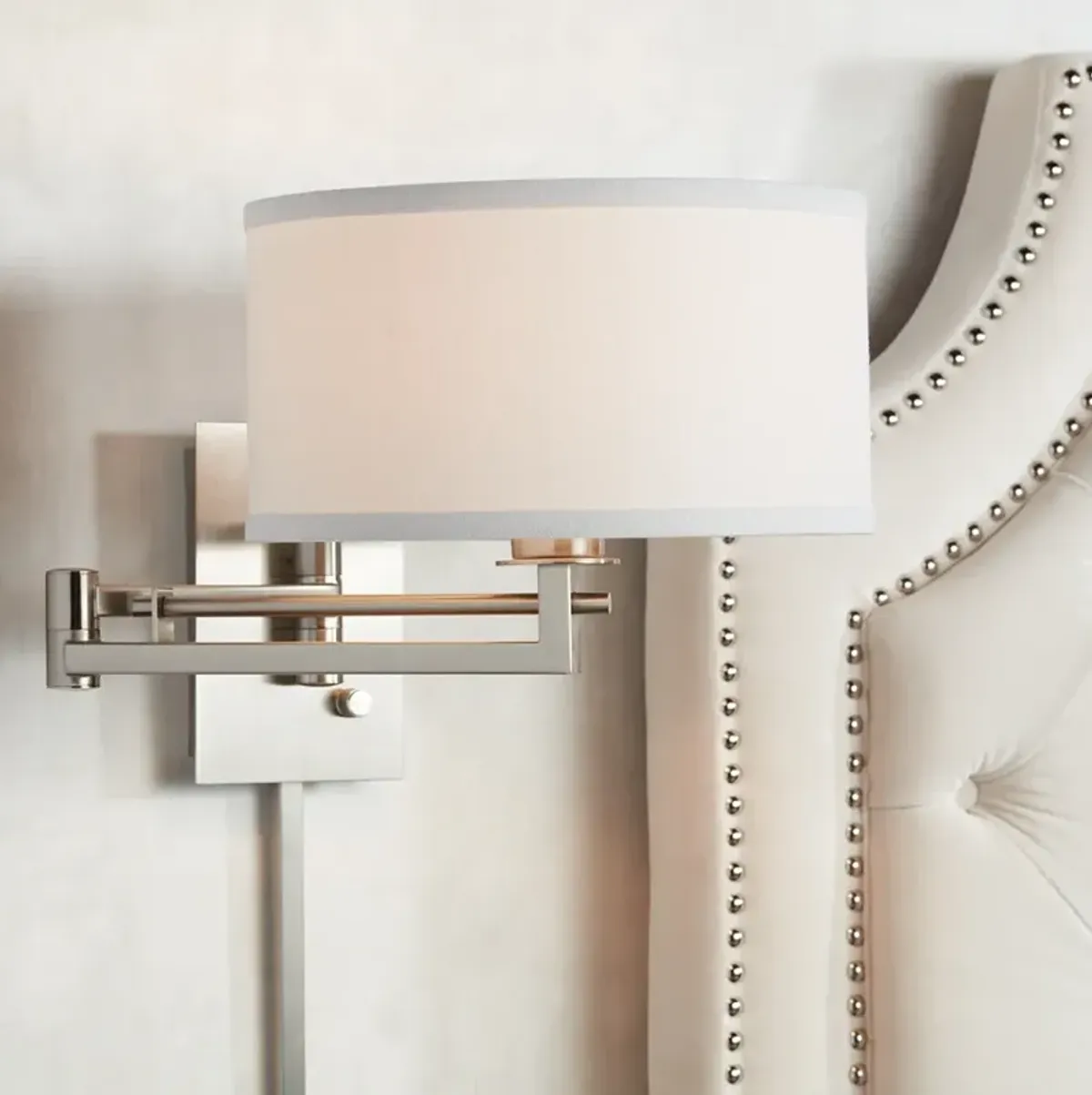 Possini Euro Aluno Brushed Nickel Modern Plug-In Style Swing Arm Wall Lamp