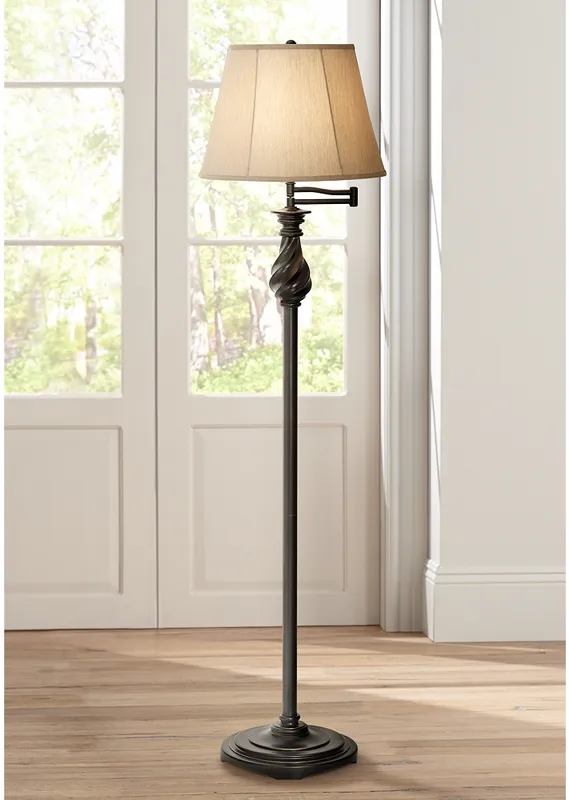 Regency Hill 58" High Restoration Bronze Swing Arm Floor Lamp