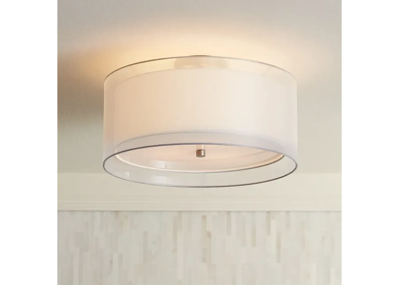 Possini Euro Double Drum 18" Wide Modern White Ceiling Light