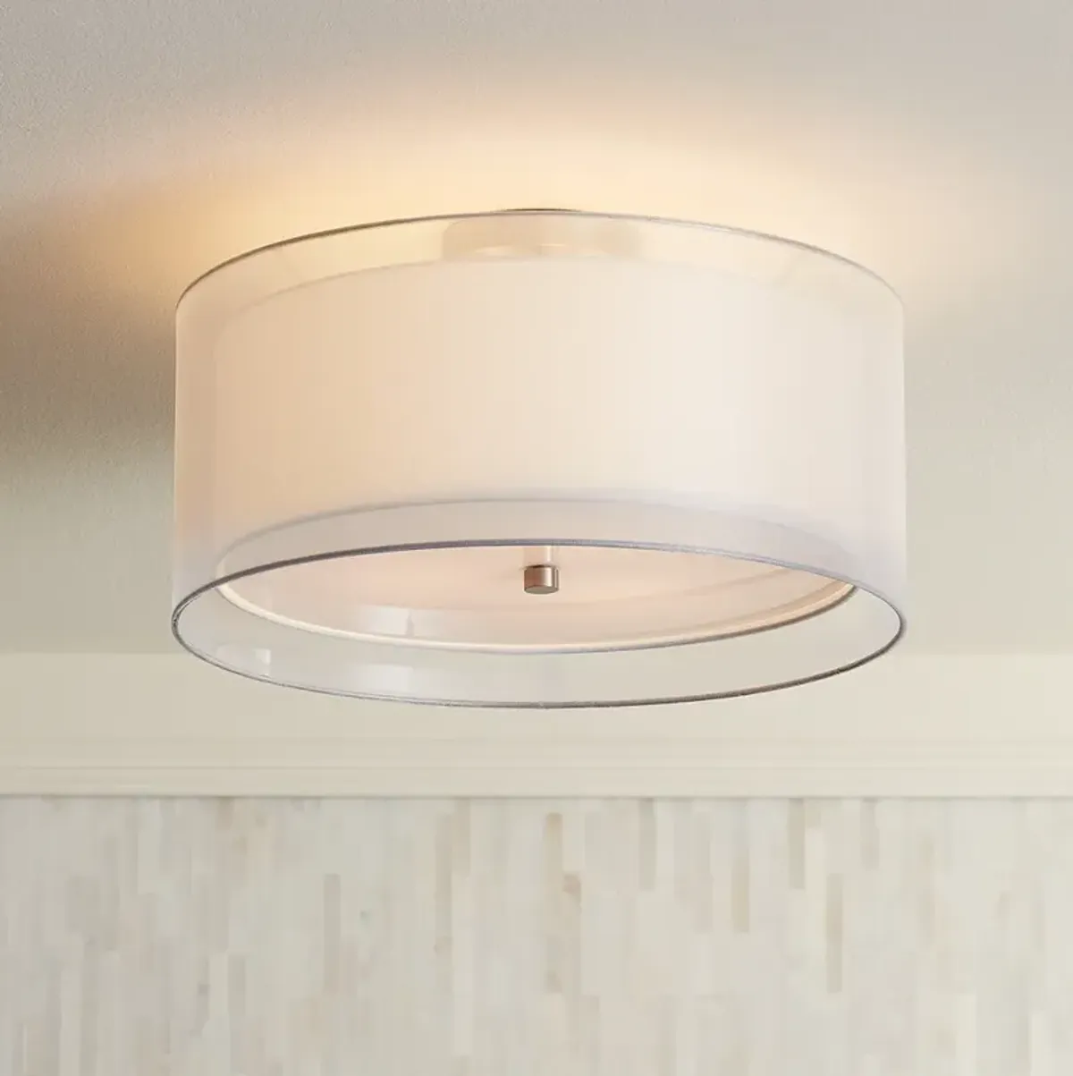 Possini Euro Double Drum 18" Wide Modern White Ceiling Light