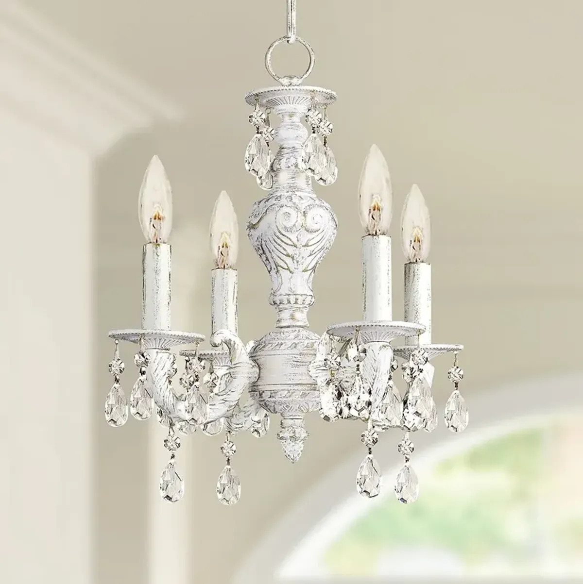 Crystorama Sutton 15" Vintage White Traditional Crystal Chandelier