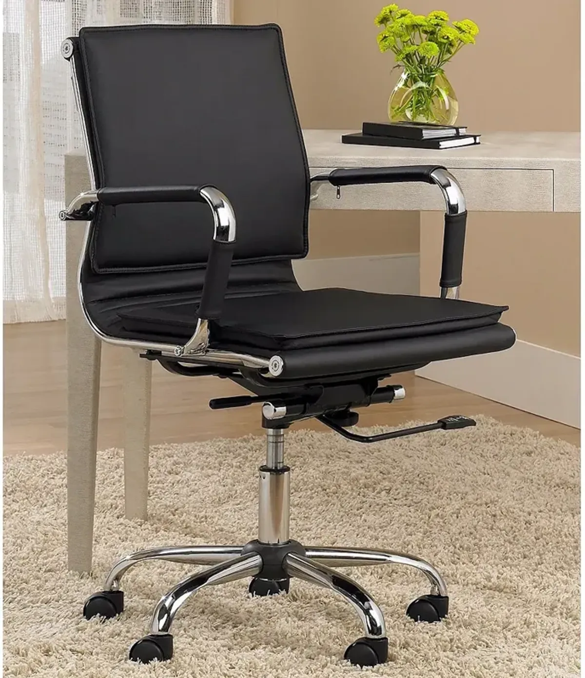 Tanner Black Faux Leather Lowback Desk Chair