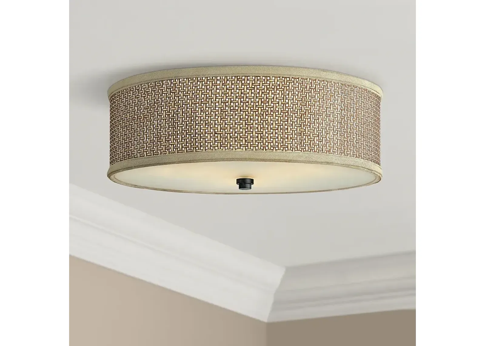 Quoizel Zen 17" Wide Flushmount Drum Woven Rattan Ceiling Light