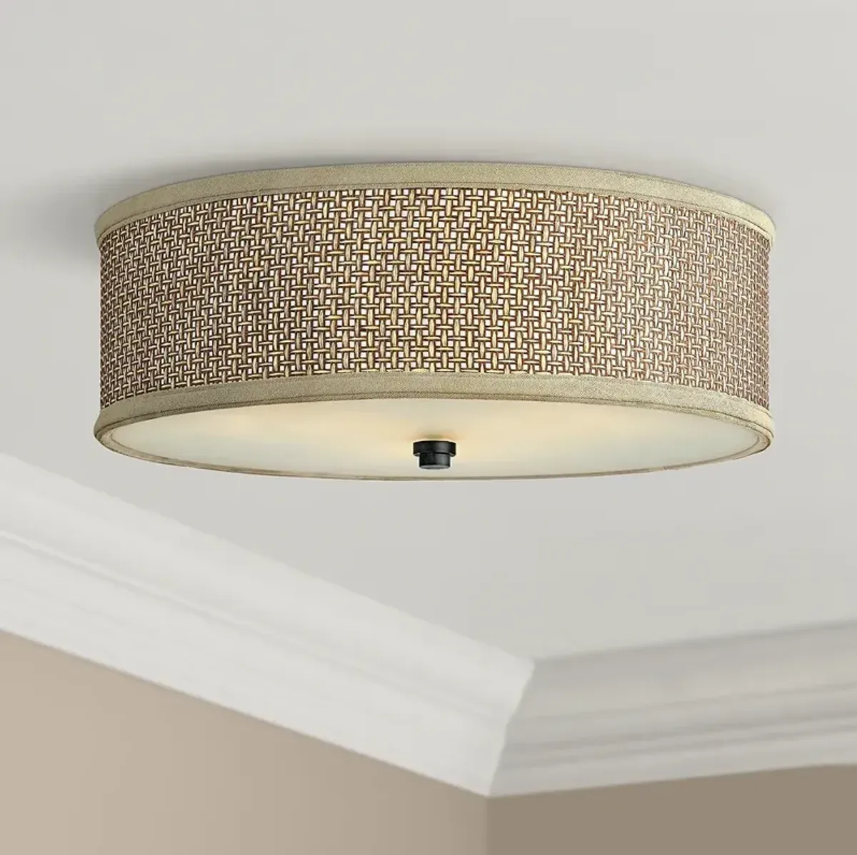 Quoizel Zen 17" Wide Flushmount Drum Woven Rattan Ceiling Light