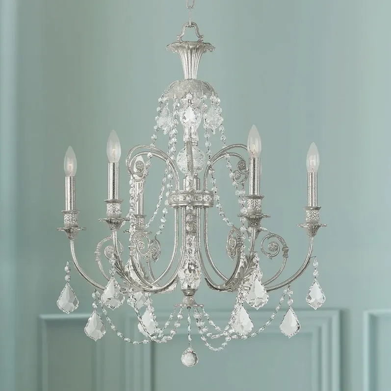 Regis 26" Wide 6-Light Olde Silver and Crystal Chandelier